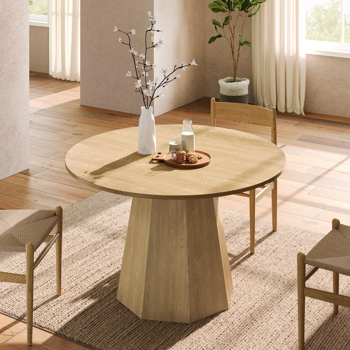 DESMIU Ronde Eettafel - Scandinavisch Minimalistisch Design Met Natuurlijke Eiken Look - Voor Eetkamer Woonkamer En Werkruimte - MDF - 120 Cm - Eiken