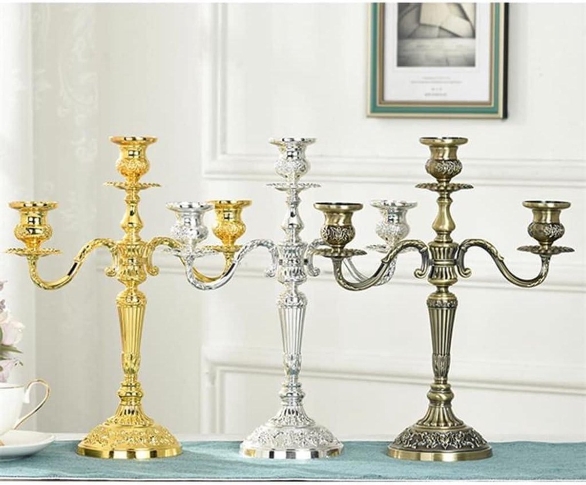 Kandelaar Metaal - Kaarsenhouder Decoratie - Sfeerverlichting Creëren - 3/5 Cup Design - Tafeldecoratie - Zilver