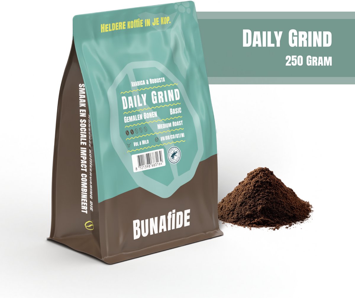 Bunafide - Daily Grind - Medium Roast - Arabica & Robusta - Filterkoffie / Gemalen koffie - 250 gram