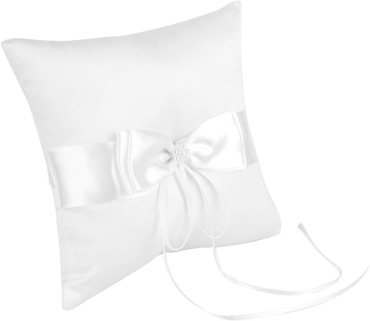 Elegante Ringkussen voor Trouwen en Verlovingen met Satijnen Lint en Strik - Perfect voor Strandceremonies (15 x 15 cm)
