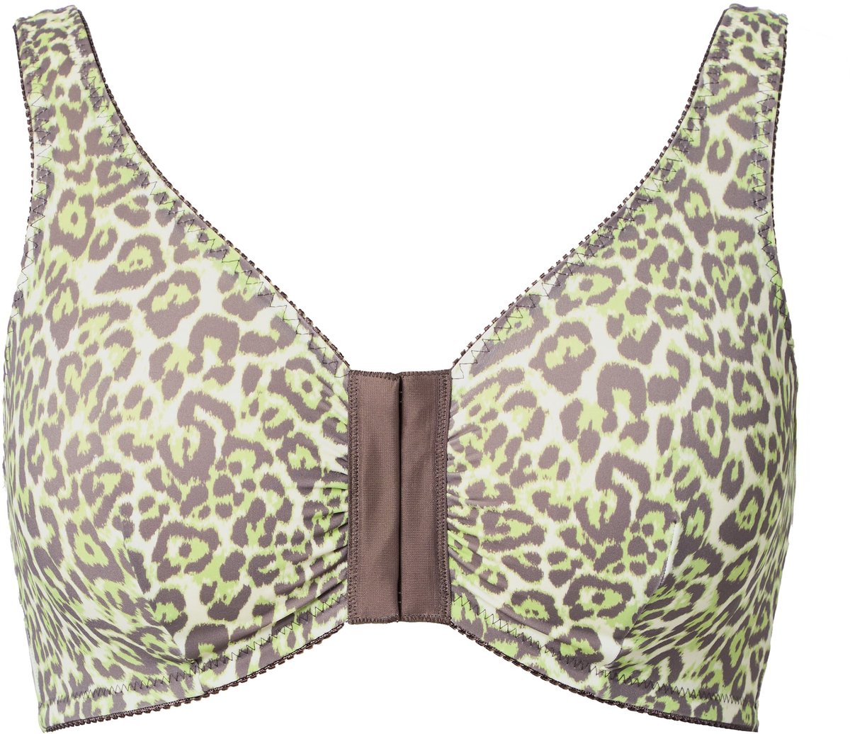 Ulla Popken Dames - Bustier luipaardmotief voorsluiting zonder beugel - Donkertaupe