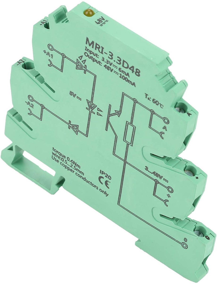 Dailygoods- Relaismodule 3,3 VDC Ingang - 48 VDC Uitgang - DIN-railinstallatie - Ultradun Ontwerp - Ruimtebesparend - Plug and Play Systeem - Relais