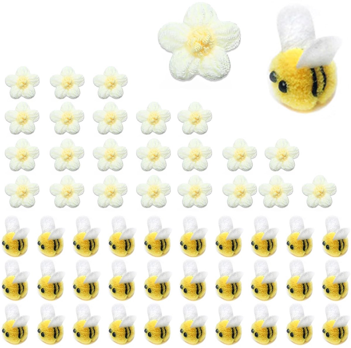 Dailygoods- Bijendecoratie 30 Stuks - Pluche/Vilten Bijen - Gehaakte Bloemen 20 Stuks - Schattige Versieringen - Voor Hoeden/Sjaals - Levensecht Design - Bijenversiering