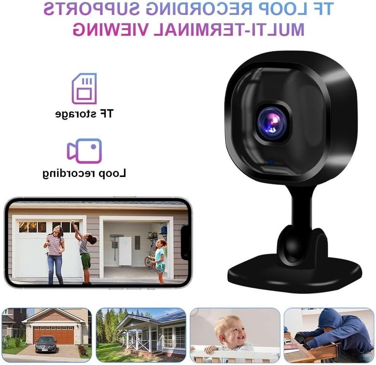 Mini IP Camera - Compacte Camera - Thuis Bewaken - Draadloze WiFi - 1080P HD - Zwart