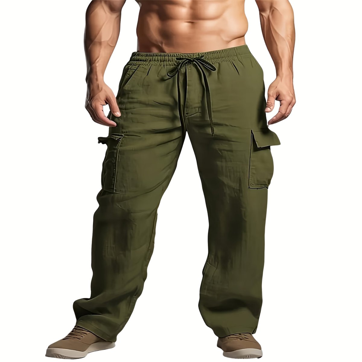 Currero Linnen Broek Heren Zomerbroek Volwassenen Lange Broek Pantalon Strandbroek Zomer Ibiza Stijl Legergroen