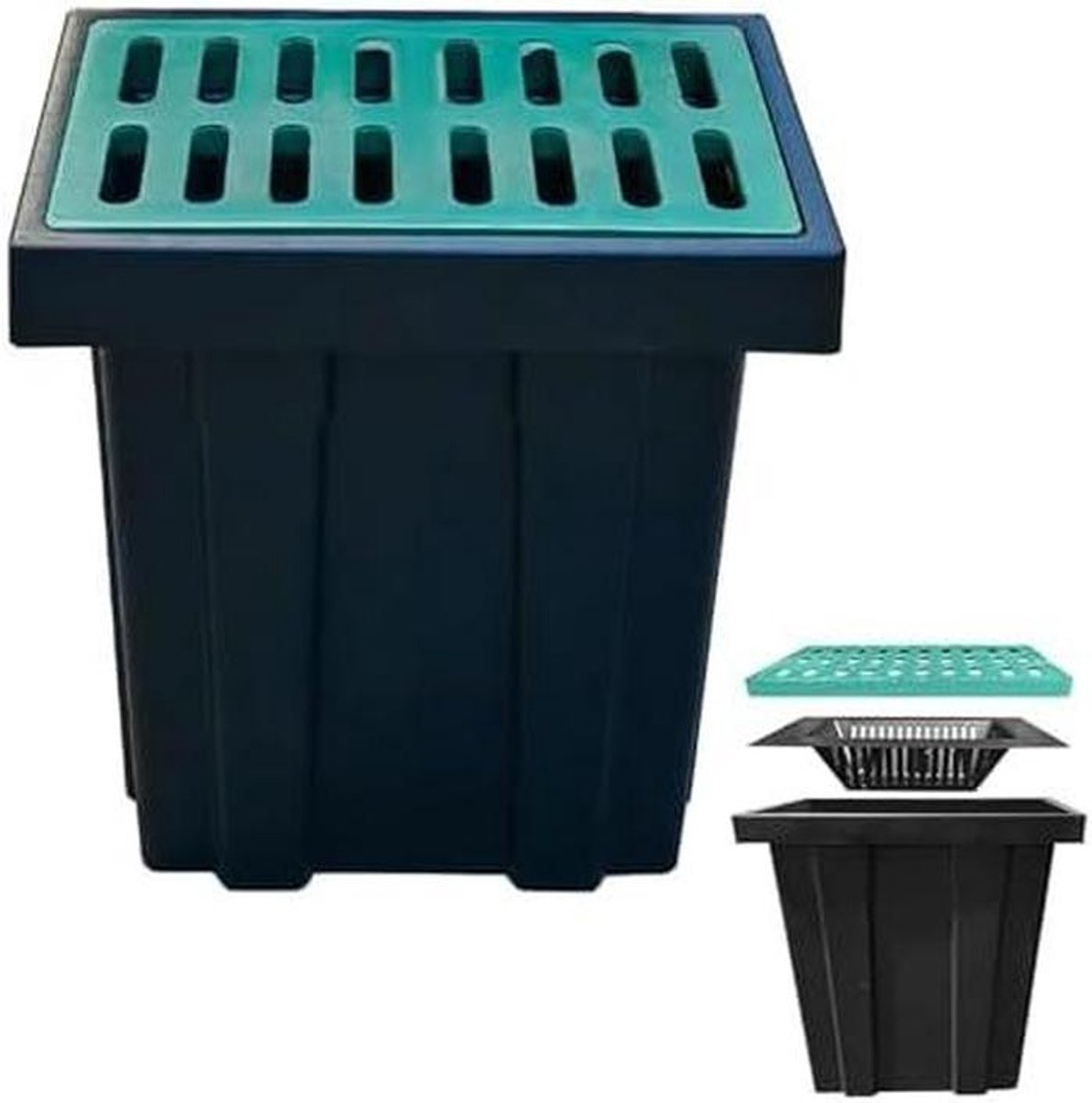 Grote afvoerbak - Slibmand - Waterbeheer buiten - Robuust polyethyleen - 45 x 45 x 40 cm - Zwart