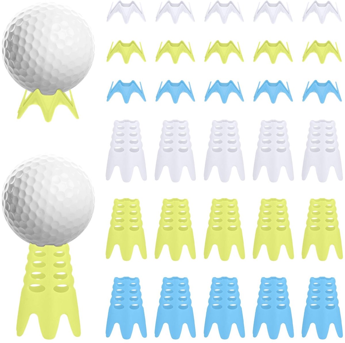 Dailygoods- Golf Tees 30 Stuks - Kunststof - 15 Lange/15 Korte - Golfsimulator Tees - Binnen/Buiten Oefeningen - Herbruikbaar Materiaal - Golfballen