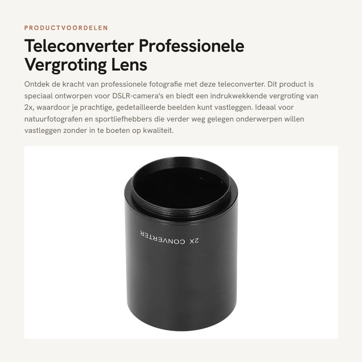 Dailygoods- Teleconverter 2X Professionele Vergroting - T-Mount Adapter - Aluminium Legering - Verbeterde Telefotomogelijkheden - Eliminatie Chromatische Aberratie - Beelden met Verbeterde Kleurconsistentie - Lensconverter