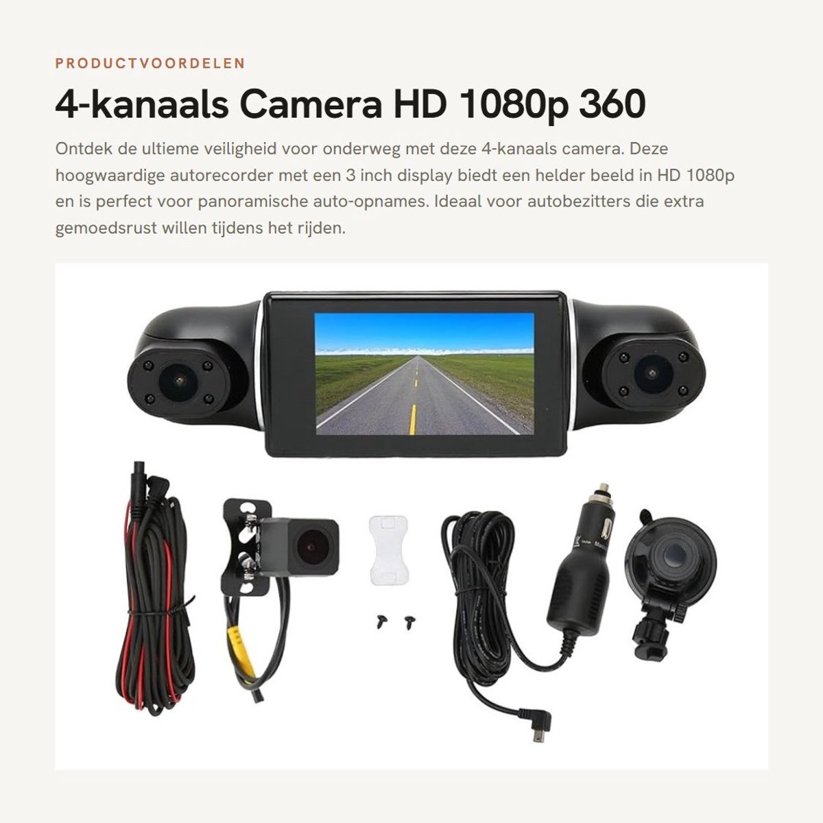 Dailygoods- Autorecorder 4-kanaals - HD 1080P - 3 Inch Display - Bewegingsdetectie - G-sensor - Panoramische Auto-opname - Dashcam