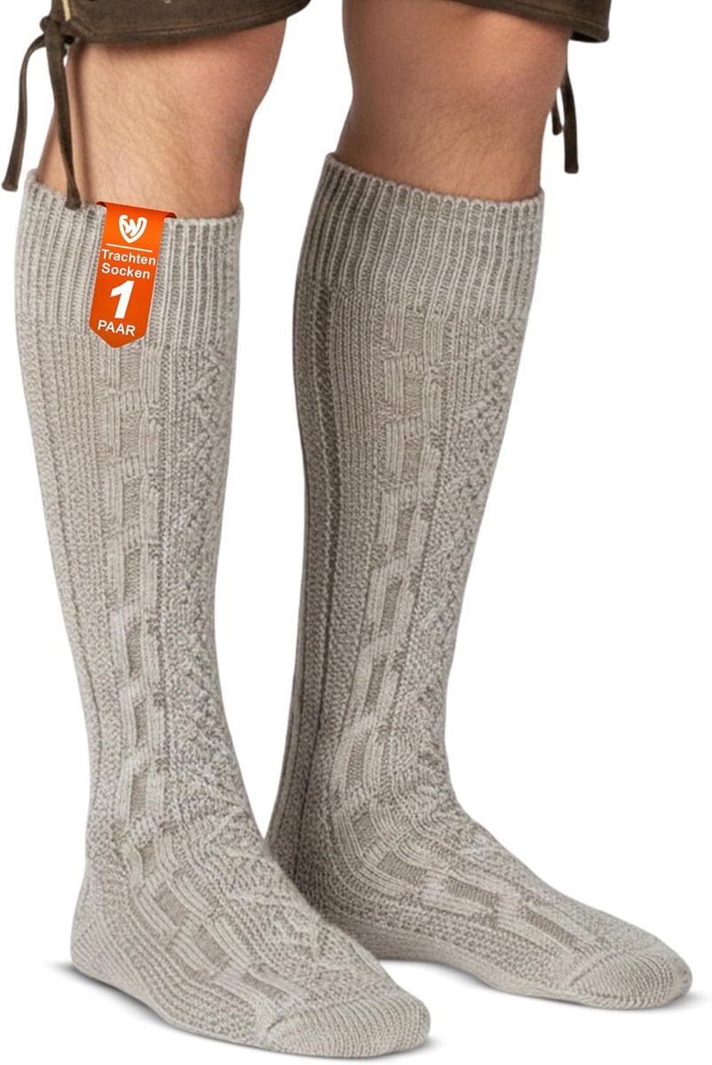 Traditional socks, stockings, braided look, colour: cream/mottled, size 44-46 - ShopVlot