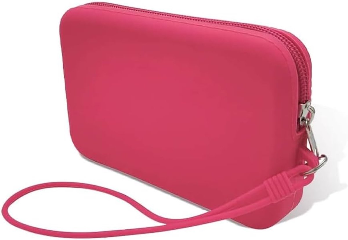 Toiletry Bag, 1 x Travel Toiletry Bag with Elastic Zip, Soft Silicone, Long Purse, Handbag, Mini Bag (Fuchsia) - ShopVlot