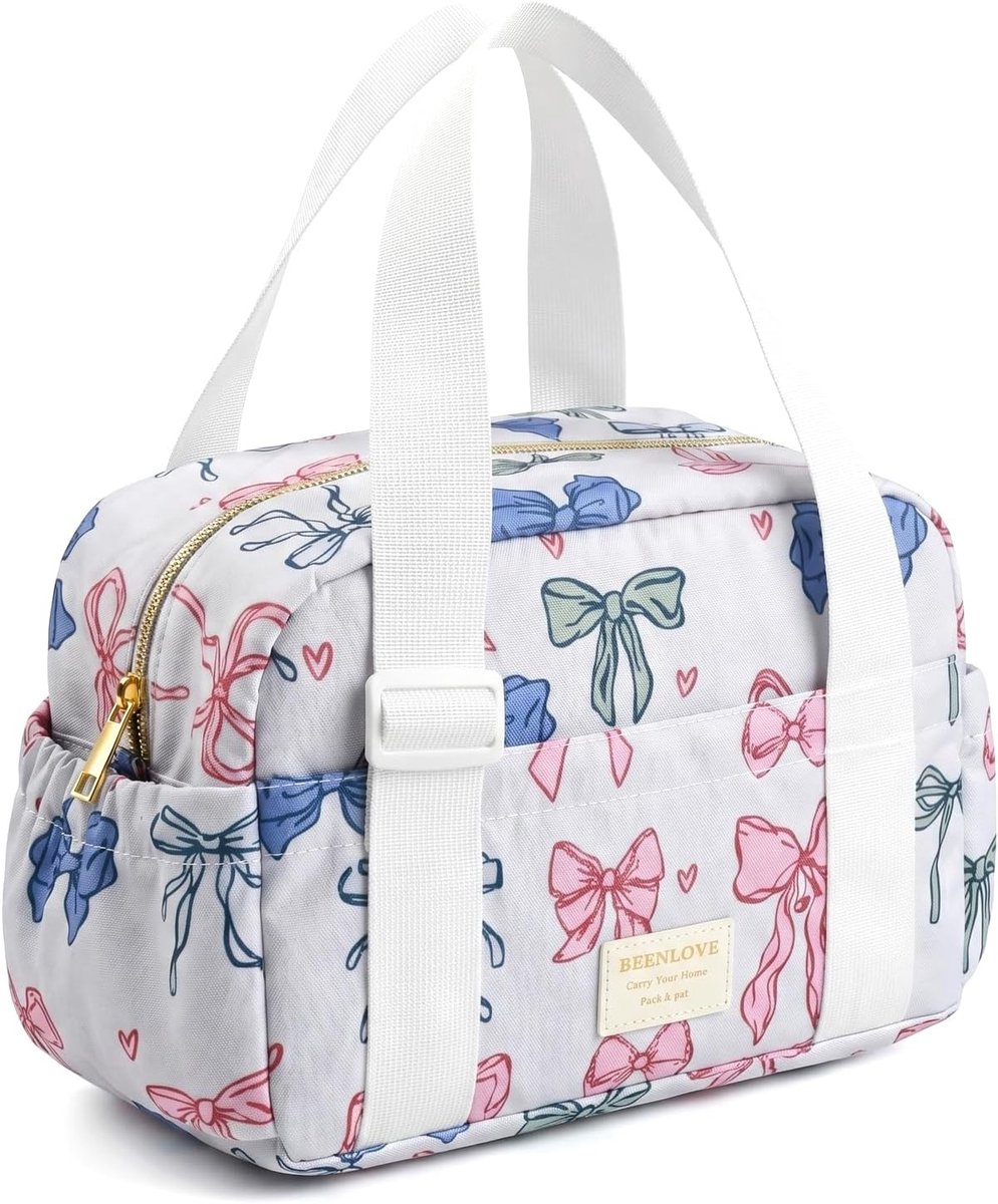 1 x Women's 6L Beige Lunch Bag Polyester Mini Cooler Bag Cute Bow Handbag 25 x 18 x 13.5 cm School Lunch Bag - ShopVlot