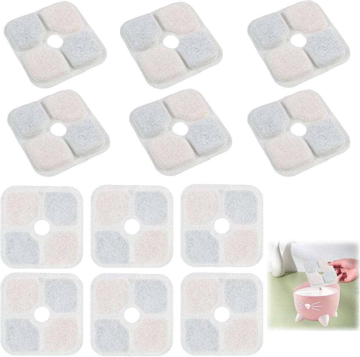 12 stuks kattenfonteinfilters, compatibel met Catit PIXI drinkfontein actieve kool en ionenwissel-hars drievoudig - ShopVlot