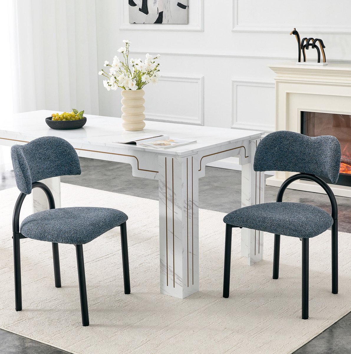 Set Van 2 Eetkamerstoelen - Gevoerde Zitting En Rugleuning - Voor Eetkamer Keuken En Woonkamer - Stof - Blauw