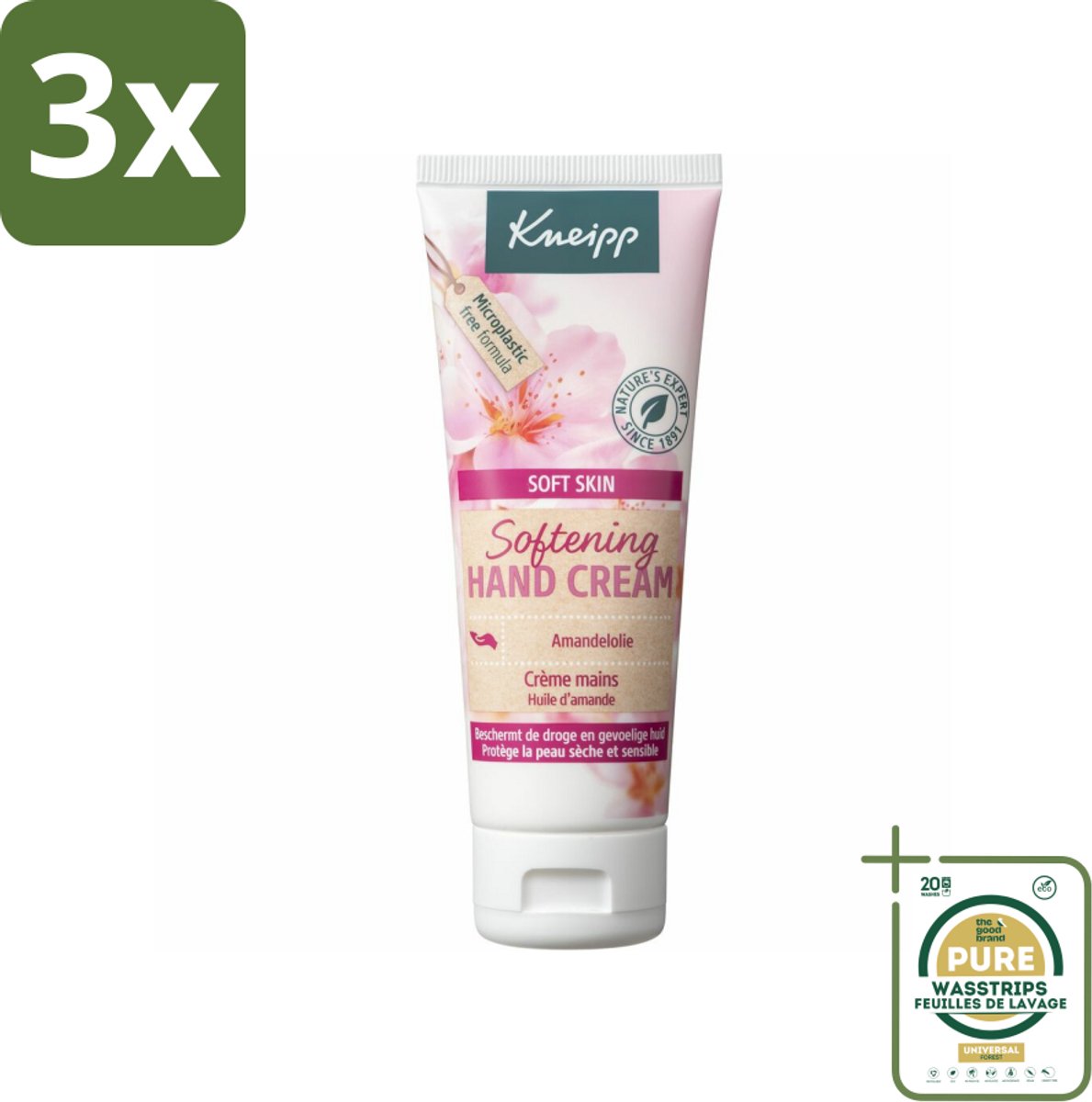 3 x Kneipp - Handcrème - Soft Skin - Amandelbloesem - 75 ml - Grootverpakking - Handcrème - Droge Handen - Gevoelige Handen - Amandelolie - Sheabutter