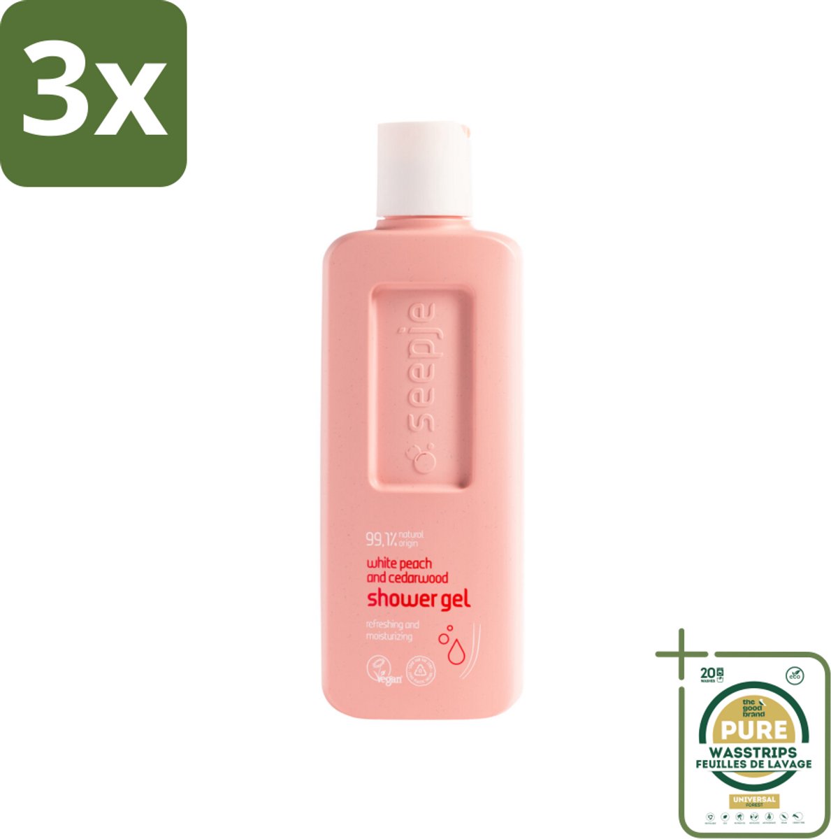 3 x Seepje - Douchegel - Natuurlijke Geur - Witte Perzik en Cederhout - 300 ml - Grootverpakking - Douchegel - Natuurlijke Geur - Witte Perzik - Cederhout - Zachte Huid