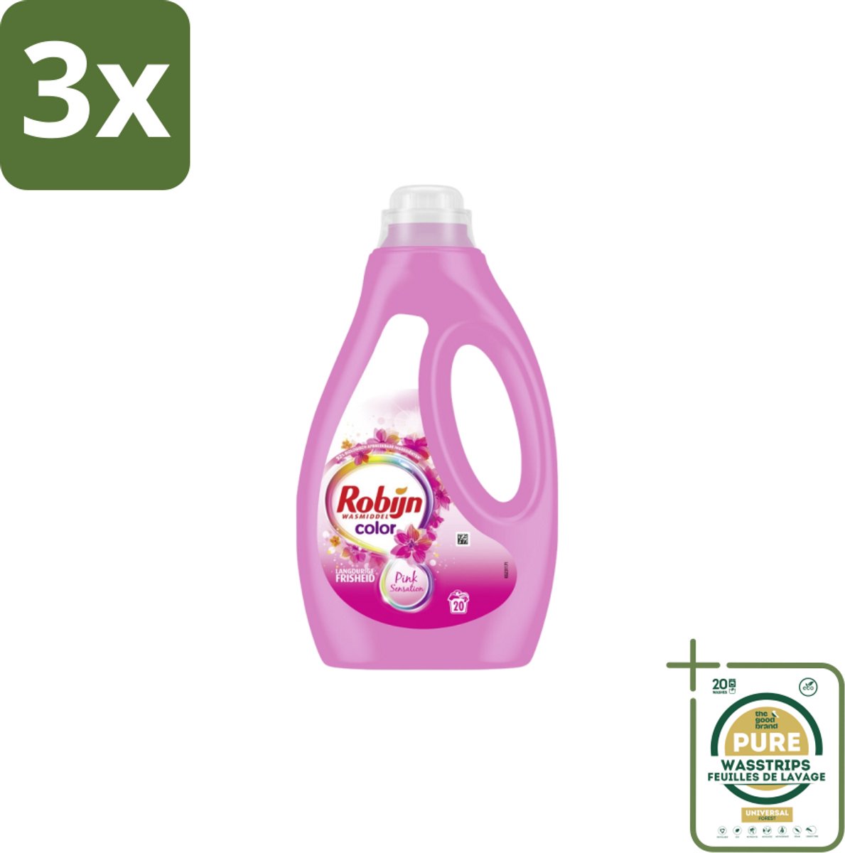 3 x Robijn - Color Pink Sensation - Vloeibaar Wasmiddel - 20 Wasbeurten - Grootverpakking - Kleurbehoud - Wasmiddel - Essentiële Oliën - Frisheid - Biologisch Afbreekbaar
