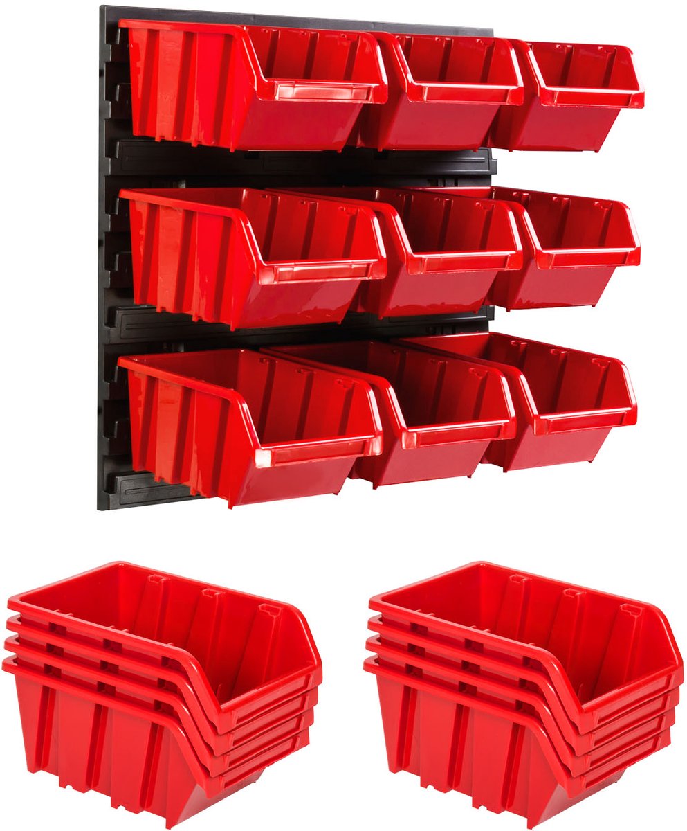 Gereedschapswand 386x390mm met 9 Rode Bakken - Werkplaats Organizer