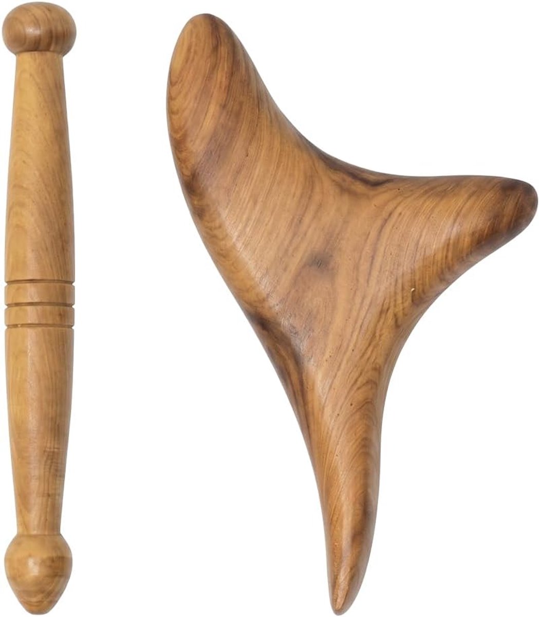 Massagestaaf 2-delige set - geurhout - driehoekig massageapparaat - ideaal voor ontspanning - ShopVlot