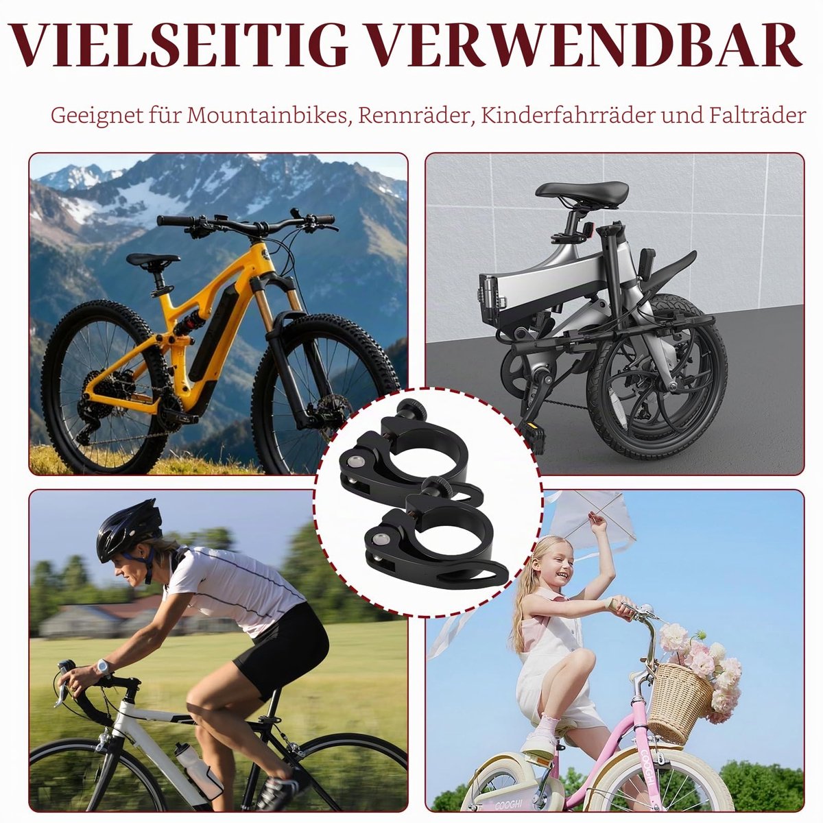 Set van 2 fietszadelklemmen van aluminiumlegering, 31,8 mm