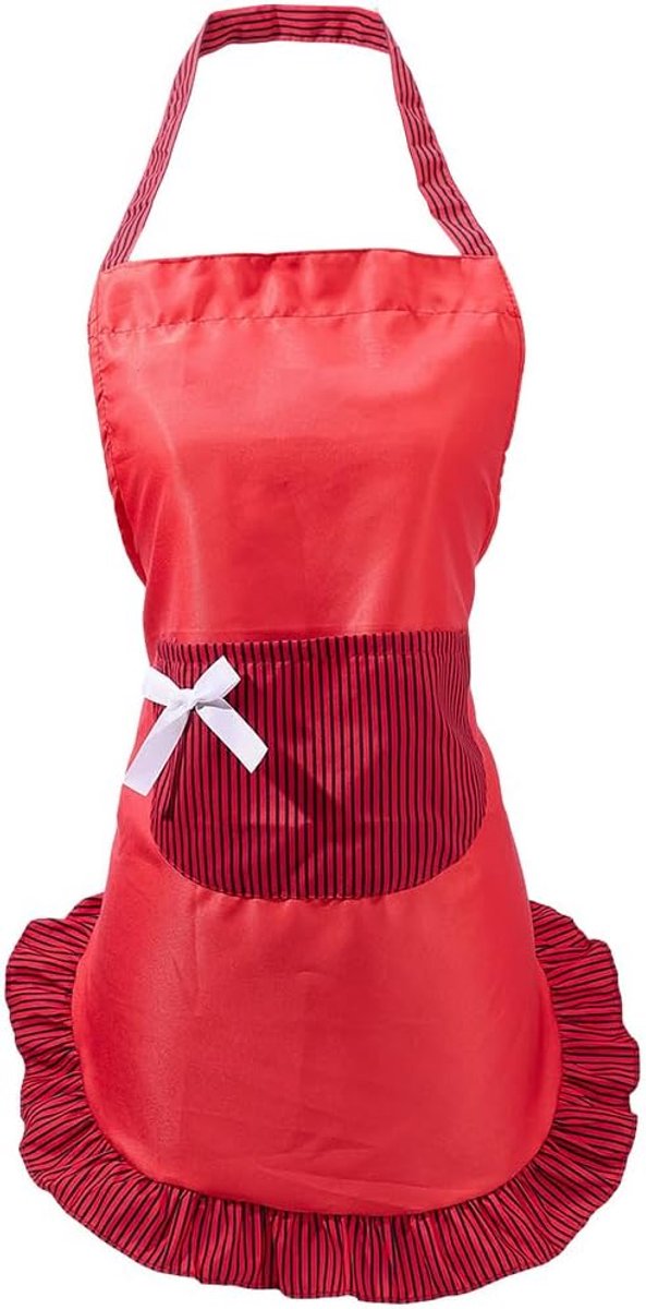 Keukenschort voor vrouwen - rode strik met ruche - verstelbare rugband - perfect voor koken en bakken - ShopVlot