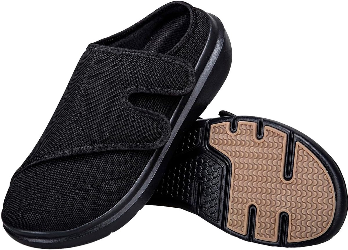 Diabetesslippers Extra Breed - Lichtgewicht Zwart - Verstelbare Orthopedische Schoenen - Comfort voor Ouderen - ShopVlot