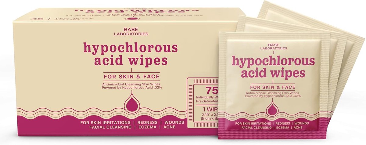 Hypochlorous acid wipes 75 stuks - saline doeken - reinigt en kalmeert huid en piercings - ideaal voor wondverzorging - ShopVlot