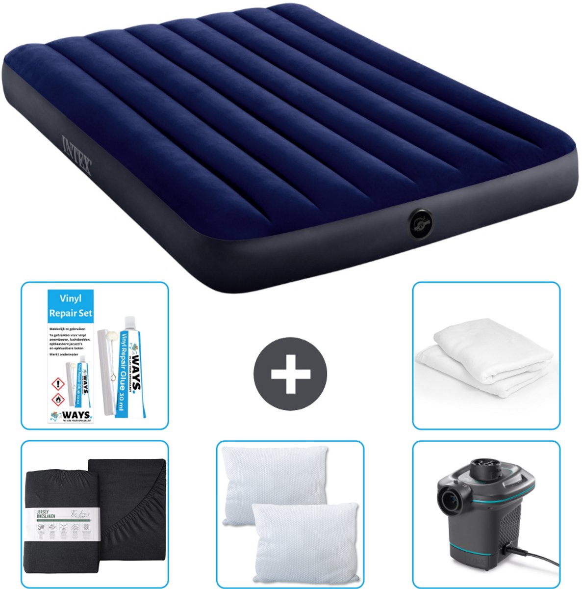 Intex Luchtbed - Twijfelaar - 137 x 191 x 25 cm - Blauw - Inclusief Accessoires CB6
