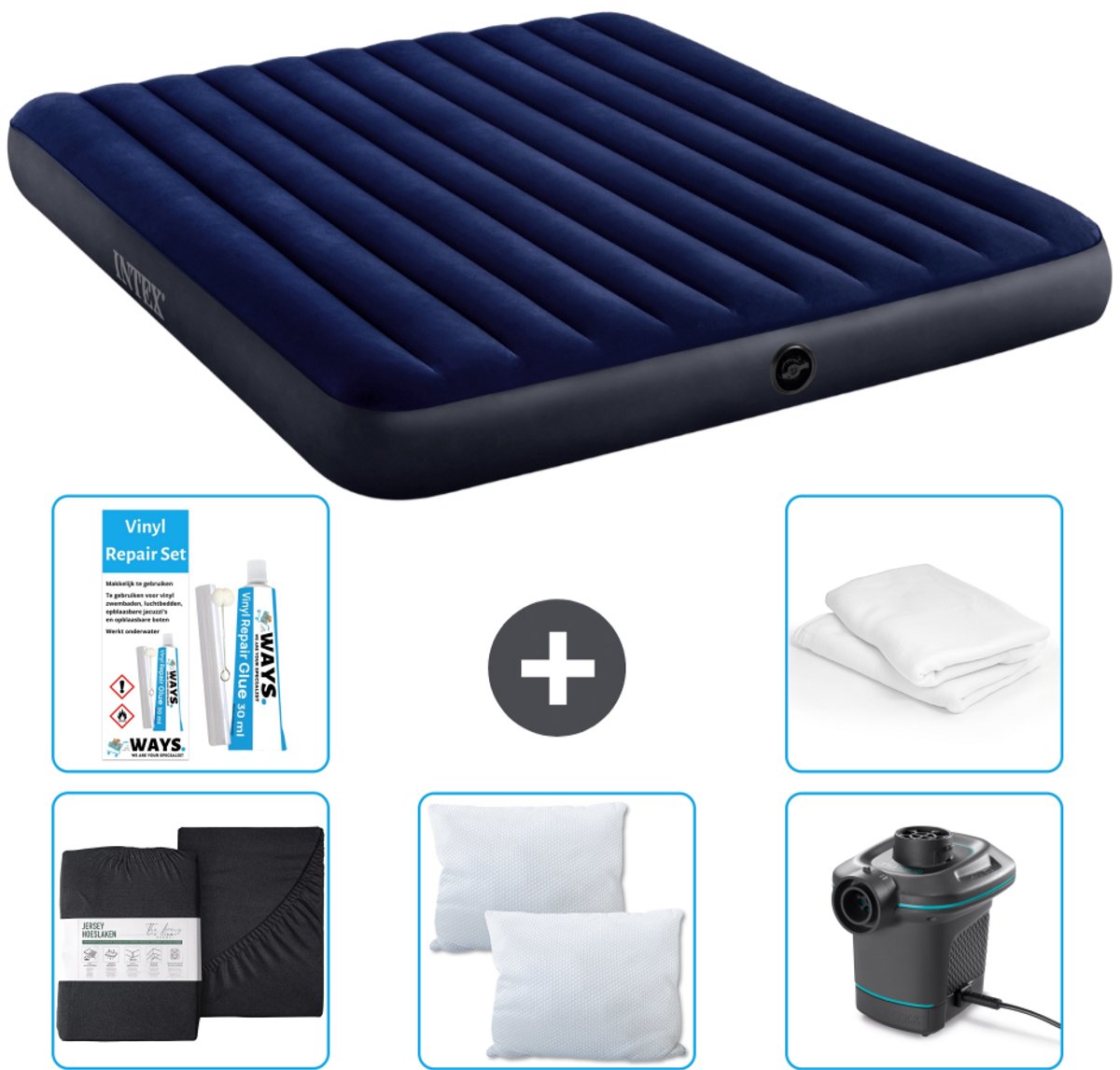Intex Luchtbed - 2-Persoons - 183 x 203 x 25 cm - Blauw - Inclusief Accessoires CB6