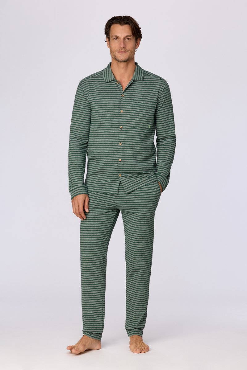 Woody Heren pyjama groene streep - maat L