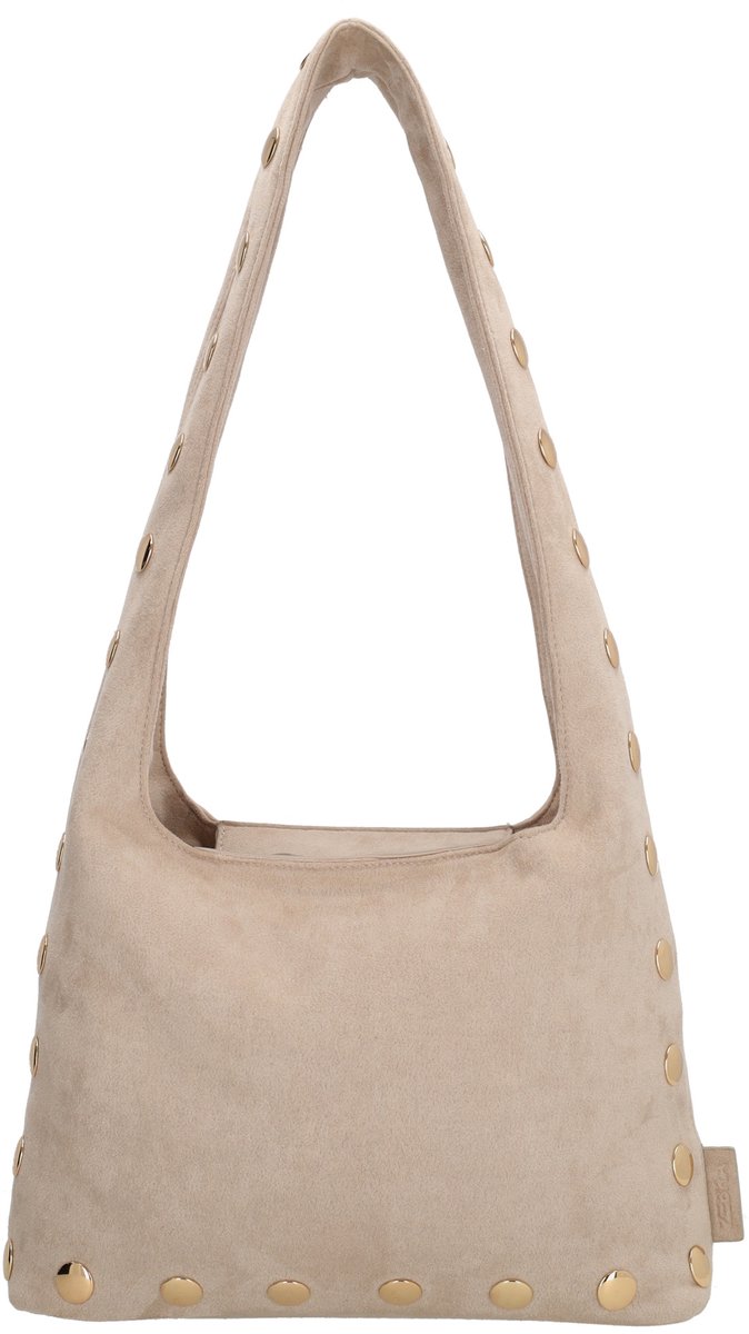 Zebra Trends Lilou Shopper - Faux Suède - Damestas - Schoudertas - Goudkleurige Studs - Ritssluiting - Telefoonvak - Tote Bag - Dames Tas - Lichttaupe