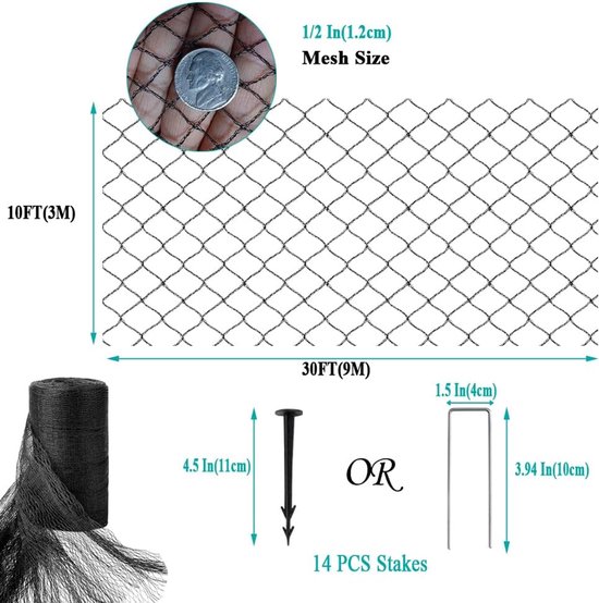 14pcs Pond Mesh for Leaves 3x9m, 1.2cm Fine Mesh, Woven Pond Net Cover to Keep Heron Away Pond Leaf Net Protecting Koi - ShopVlot — afbeelding 5