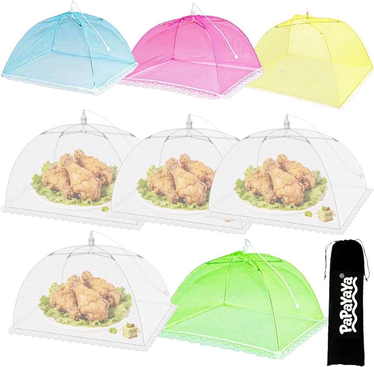 8pcs Pop Up Mesh Food Covers Tent Umbrella Large 43x43cm Reusable & Foldable Screen Net Protectors for Outdoor Parties - ShopVlot