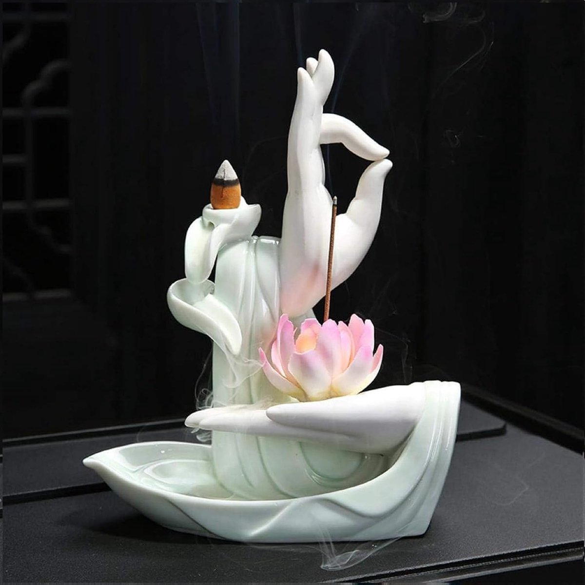 Ceramic Backflow Incense Burner with 10 Incense Cones Lotus Shape (Lotus 3) - ShopVlot