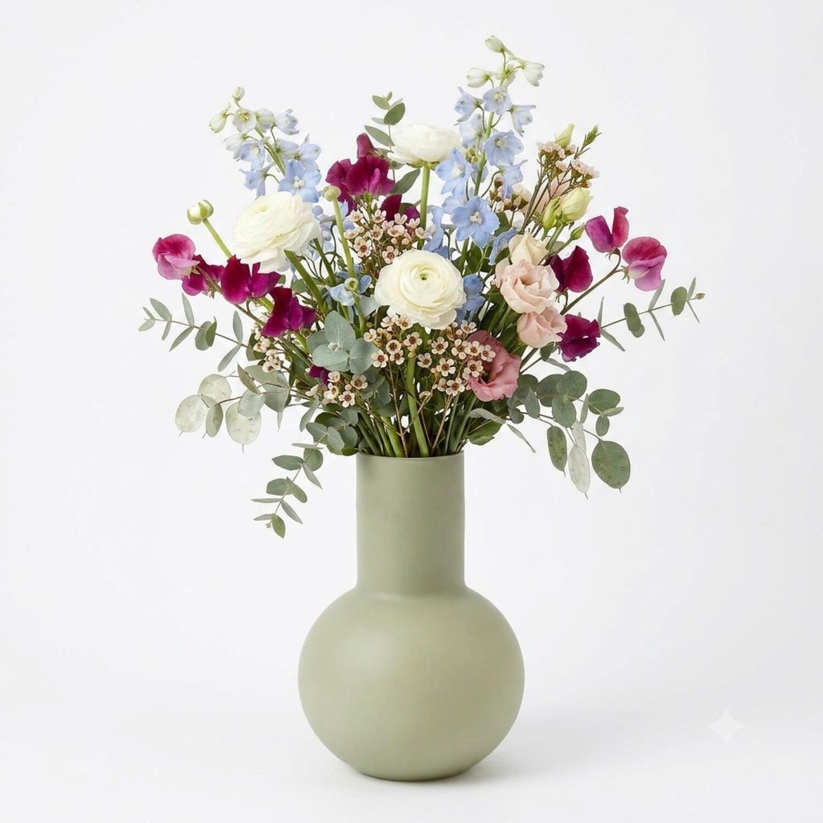Bellatio Design bloemenvaas Montauk - kaky groen - mat glas - 22 x 30 cm - glazen vazen