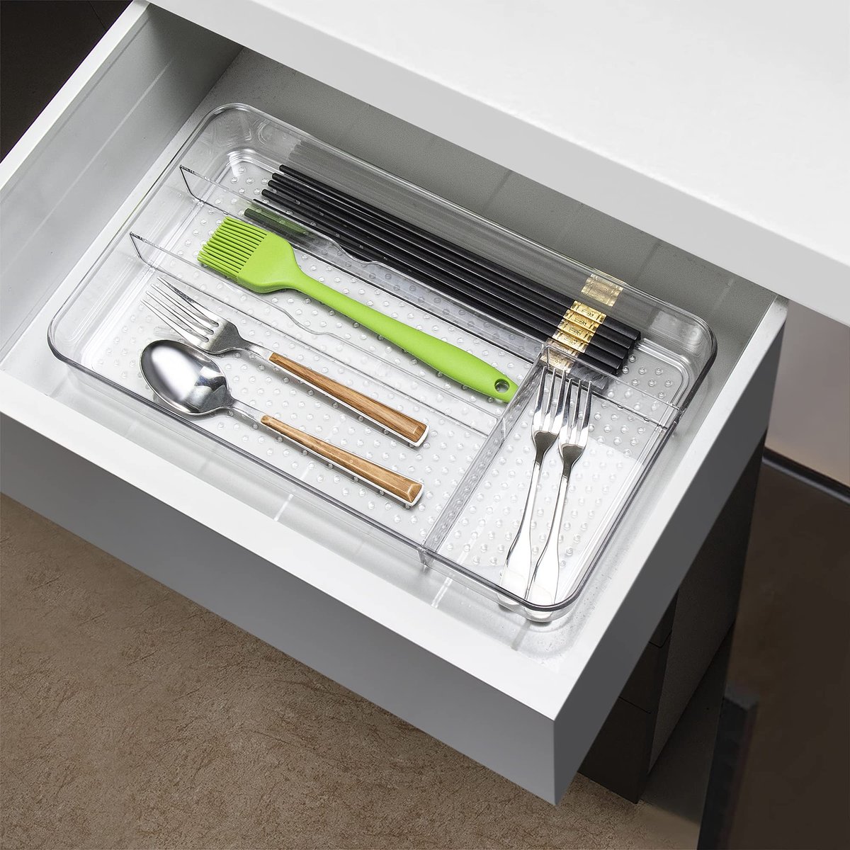 Famanu – Antislip ladenorganizer voor het opbergen en organiseren van gebruiksvoorwerpen in de keuken, cosmetische lade voor make-up opslag in slaapkamer en woonkamer
