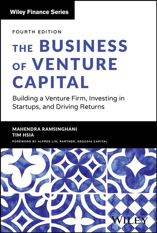 Boek "The Business of Venture Capital", vierde editie, met blauw-wit geometrisch patroon op de voorkant.