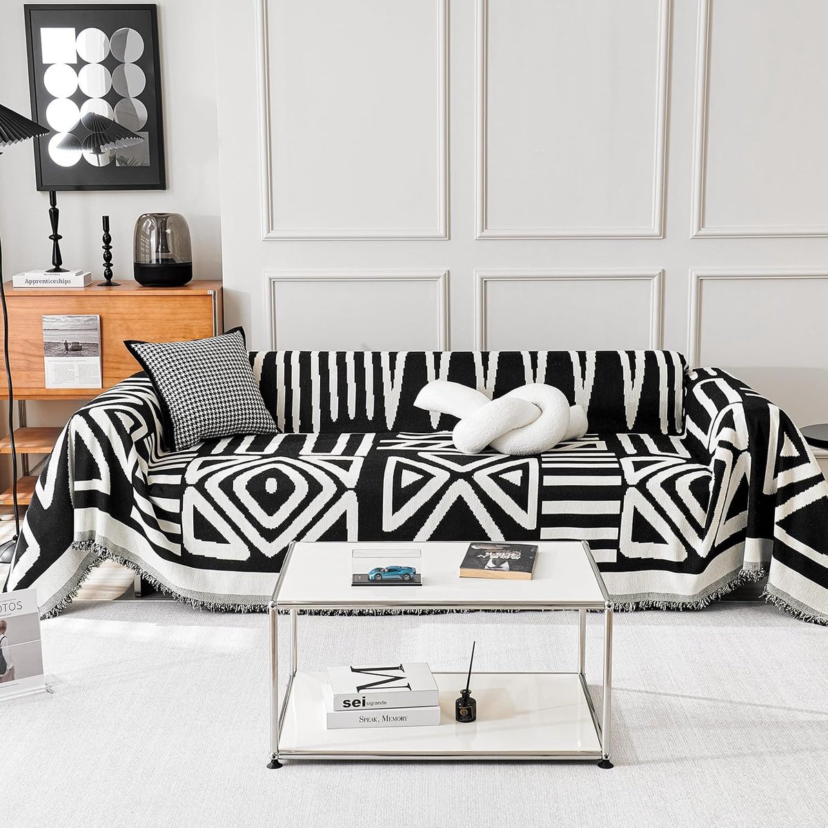 chenille sofa throw 1-4 seater #A Black 180x380cm - ShopVlot