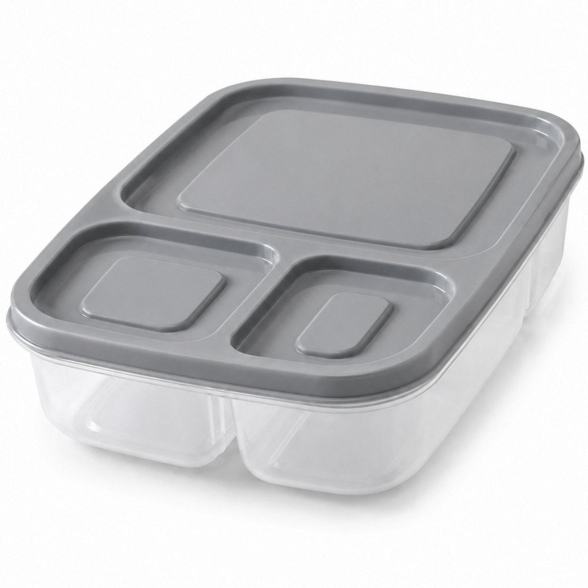 Lunchbox Met 3 Vakken Grijs 24 x 15,5 x 5,1 cm - Broodtrommel Met Vakken - Bento Lunchbox - Brooddoos Voor School Werk En Onderweg