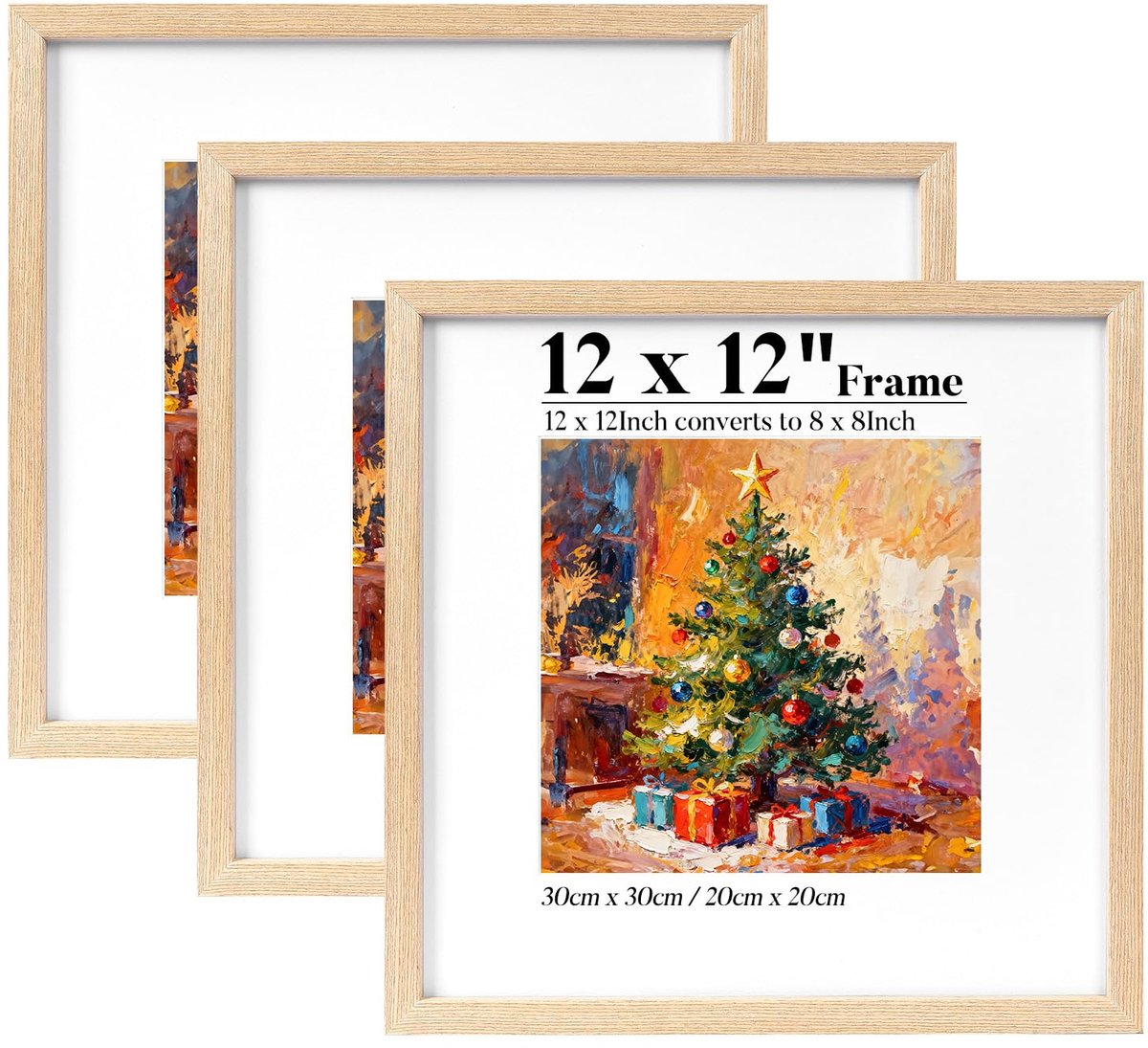 Famanu Fotolijst van massief hout, vierkante fotolijsten set van 7,9 x 30 cm, posterlijst met bevestiging voor 20 x 20 cm, wandophang systeem voor foto's en kunstwerken Naturel