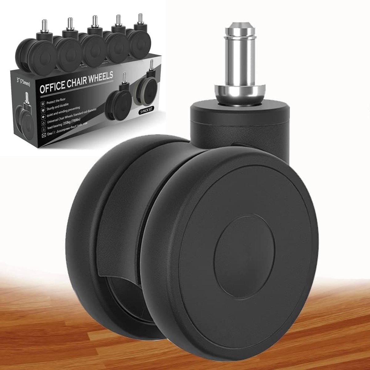 Bureaustoelwielen - Zwart - 11 mm - Rubber - Voor Harde Vloeren