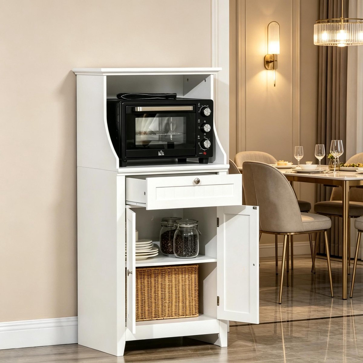 Clruro Keukenkast - 60 x 40 x 122,5 cm - Lade en Magnetronvak - Verstelbare Plank - MDF - Wit