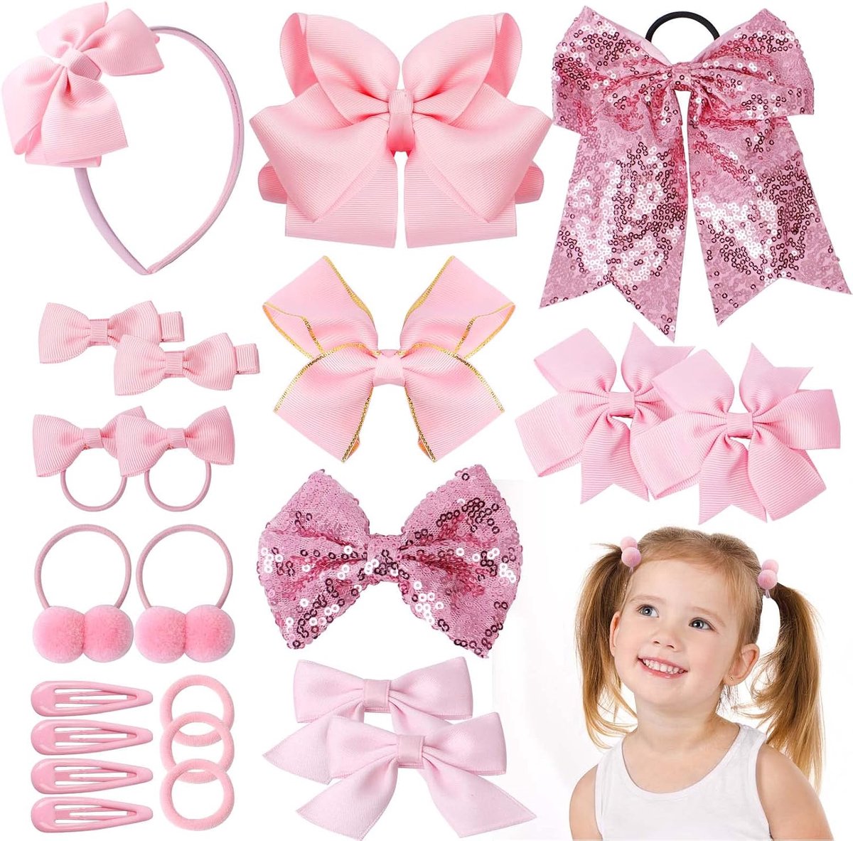 24pcs Hair Accessories for Girls - Pink Bows Hair Bands Baby Hair Clips Hair Clips Bow for Teens and Toddlers - ShopVlot