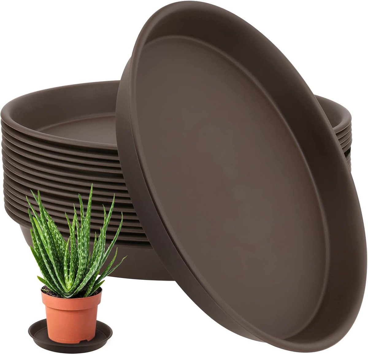 Pack of 15 Plastic Flower Pot Coaster 30cm Round, Plant Coaster Brown, Plastic Planters, Flower Pot Draining Bowl - ShopVlot