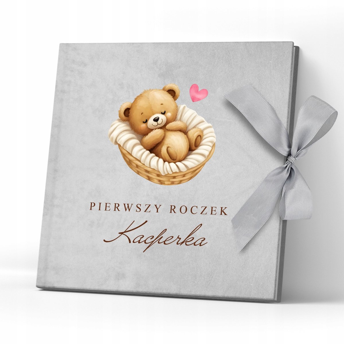 Luxe grijze velours fotoalbum met personalisatie - perfect voor kinderverjaardagen