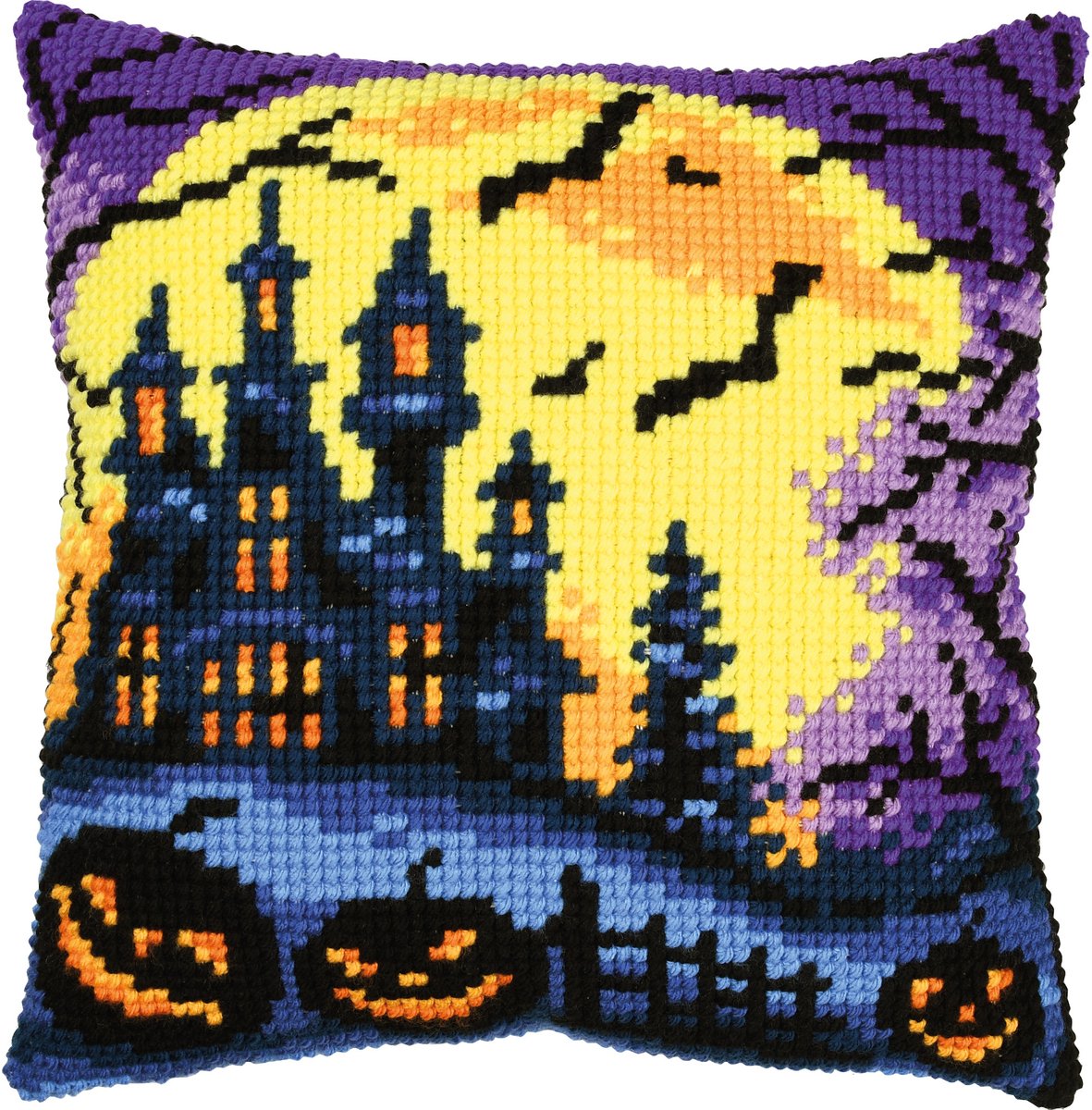 Vervaco - Kruissteekkussen kit Halloweenlandschap - PN-0216238 - Borduren - Borduurpakket - Borduurpakket volwassenen - Borduurpakket kind