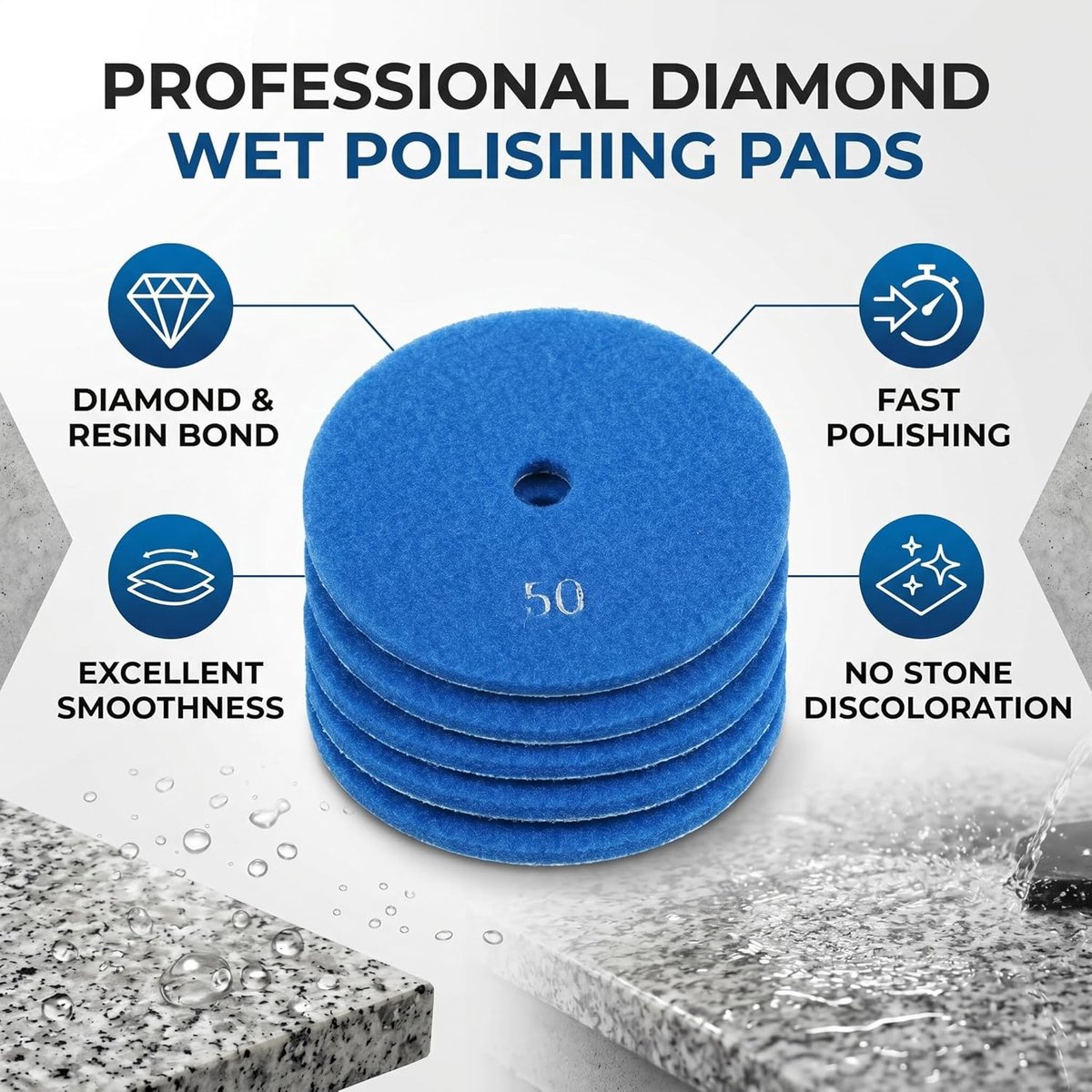FTVOGUE Sanding Discs, 125 mm, Wet Diamond Polishing Pads, Sanding Discs for Granite Concrete Marble (50) - ShopVlot