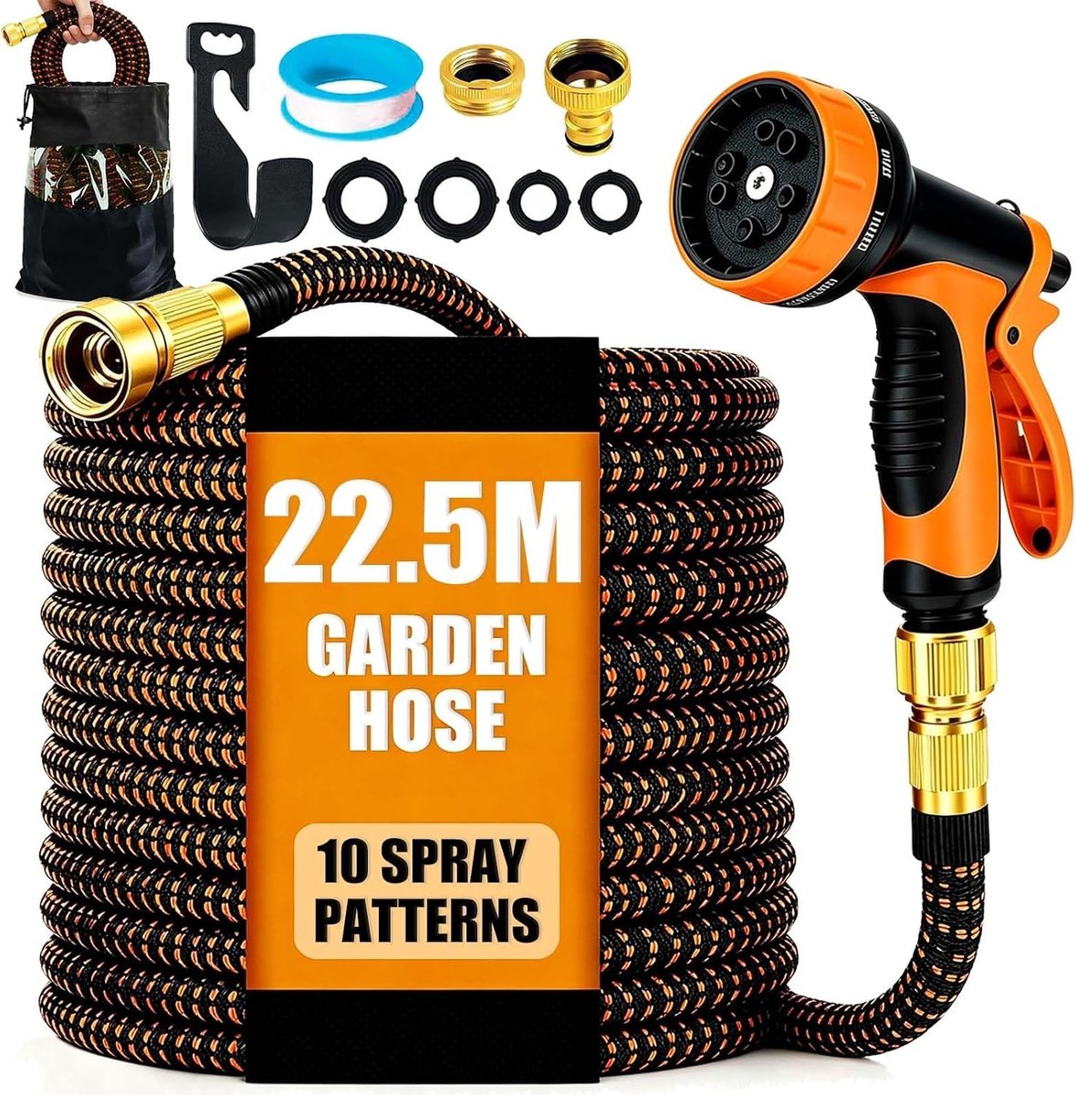 Tuinslang - Oranje - 22,5 m - Flexibele Latex Tuinslang met 10 Functies - Voor Tuinonderhoud