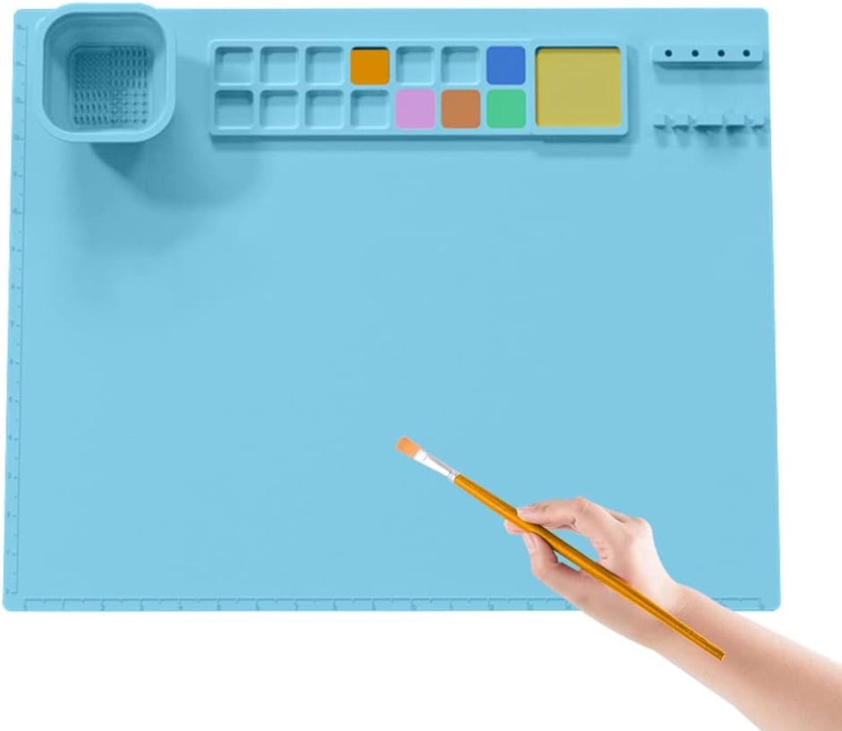 Silicone Craft Mat, 51 x 40.6 cm, Children's Silicone Art Mat with Foldable Cup and Brush Holder, Colour Separation - ShopVlot