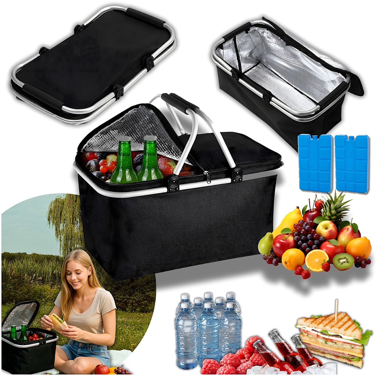 Opvouwbare Thermische Picknickmand 30L - Ideaal voor Boodschappen & Uitjes